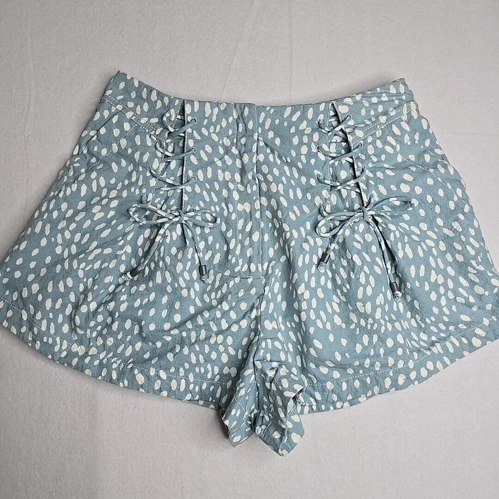 Free People Bennett Shorts high waisted w/ Side pockets‎ flowy size 8 Blue White